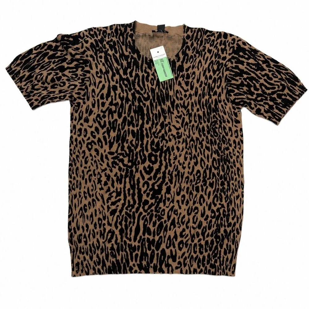 Ann Taylor Factory Leopard Cheetah Print Short Sleeve Knit Top Small NWT